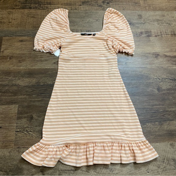 Vero Moda Aria Striped Mini Dress Ribbed Ruffle Mini Dress Juniors Size XS - Picture 1 of 5